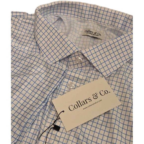 NWT Collars & Co Mens 2XL Relaxed Dress Collar Polo Blue Windowpane Grid - Picture 1 of 7